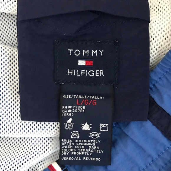 Tommy Hilfiger Mens Swim Trunks Size Large Blue Striped 5.5" Inseam